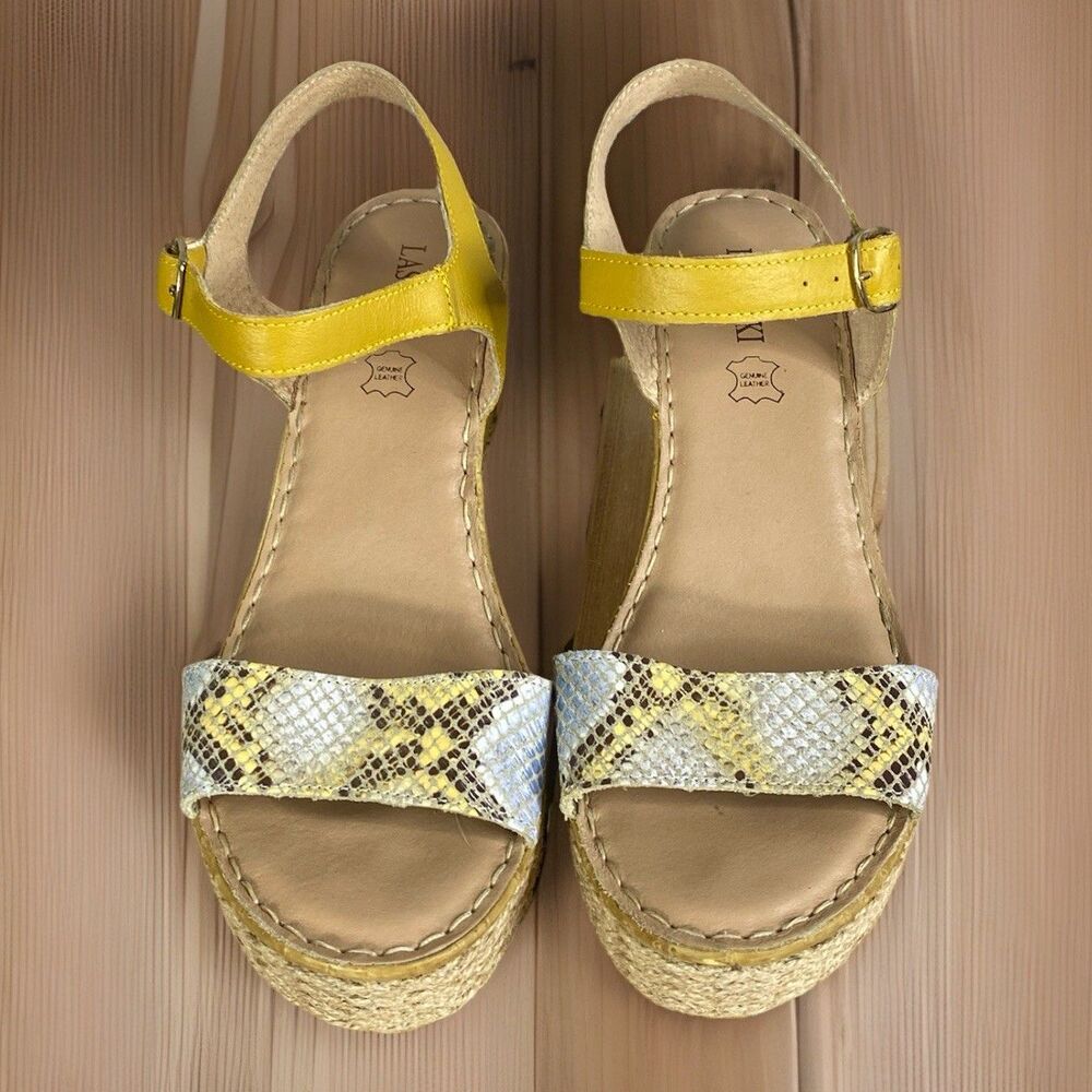 Lasocki Faux Snakeskin Leather  Sandals Wedge Espadrille Sandals Sz 38 U.S 7